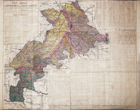 Carte agricole du département de la Haute Garonne. Où sont indiquées, par des teintes conventionnelles, les diverses natures de la couche végétale des ...