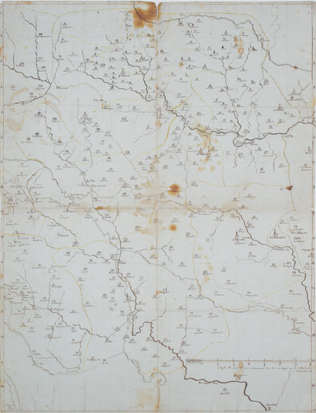 Carte routi&egrave;re de quelques communes du canton de St Germain de Calberte en grande partie.. COMBET (Emile). MANUSCRIT.