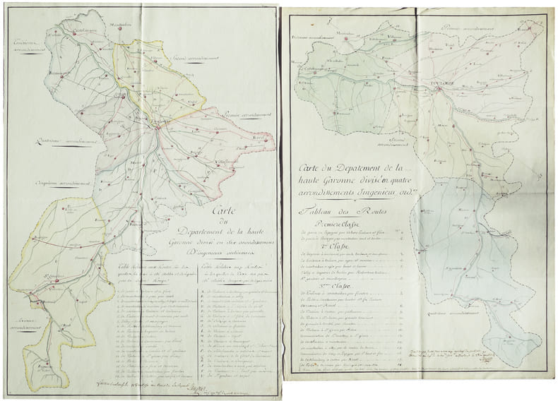 Carte du d&eacute;partement de la Haute Garonne divis&eacute; en six arondissemens d'ing&eacute;nieurs ordinaires [et] Carte du d&eacute;patement de la Haute Garonne divis&eacute; en ...