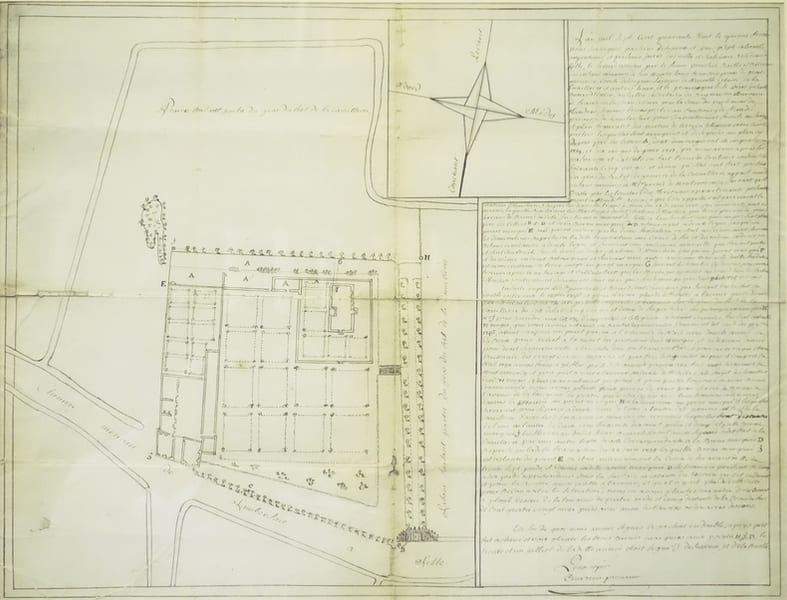 [Plan d'une propri&eacute;t&eacute; &agrave; Lambersart].. DEFOSSEUX (Joachim) & DELARUELLE (Louis Joseph). MANUSCRIT.