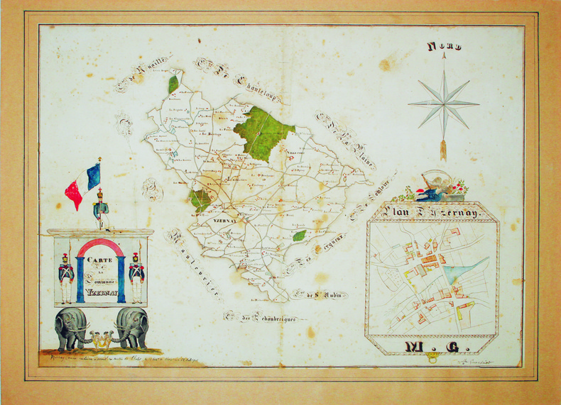 Carte de la commune Yzernay.. GANDRIOT (Melle). MANUSCRIT.