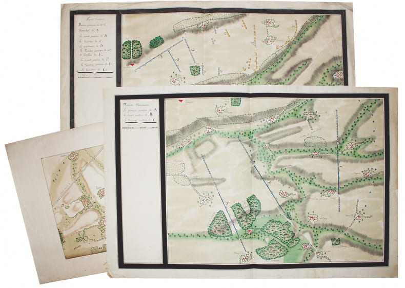 Plan des manœuvres de Metz en 1770. Premi&egrave;re manœuvre. Seconde manœuvre.. METZ. MANUSCRIT.