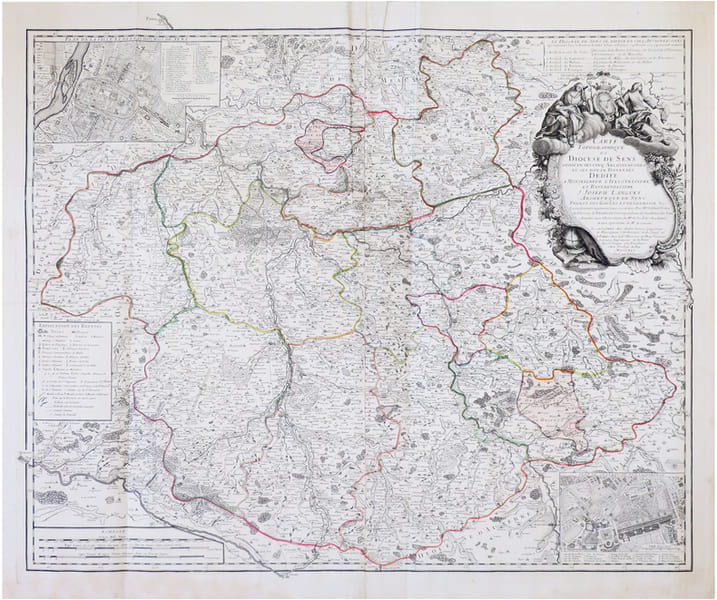  Carte topographique du dioc&egrave;se de Sens divis&eacute; en ses cinq archidiacon&eacute;s et ses douze doyenn&eacute;s.. OUTHIER (R&eacute;ginald, abb&eacute;).
