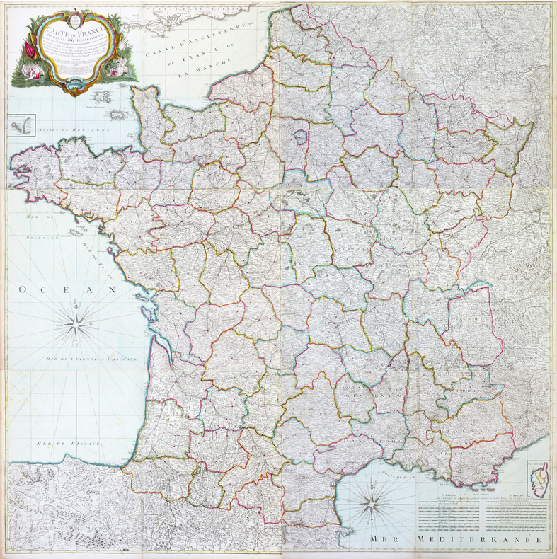Carte de France divisée en 86 départements formant la nouv. division de la Rép.e décrétée par l'Assemblée Nation.le & sanction. en 1792.. DESNOS ...