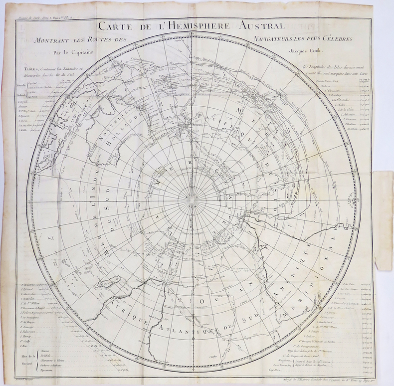 [PACIFIQUE] Carte de l'hémisphère austral montrant les routes des navigateurs les plus célèbres.. COOK (James).