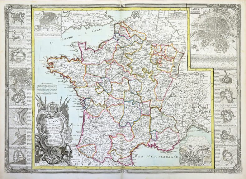La France divis&eacute;e en ses principaux gouvernements avec toutes les routes de ce royaume.. DESNOS (Louis-Charles).