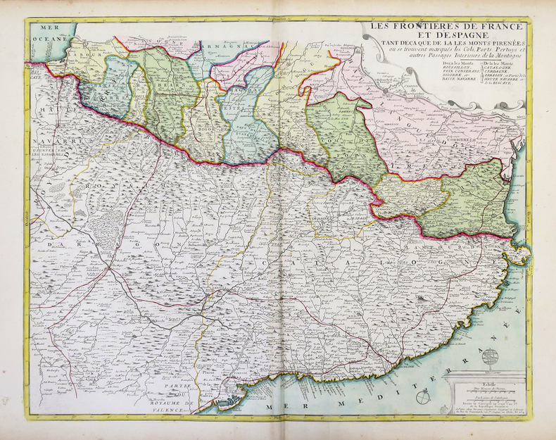 Les frontières de France et d'Espagne tant deça que de là les Monts Pirénées.. DESNOS (Louis-Charles) & FER (Nicolas de).