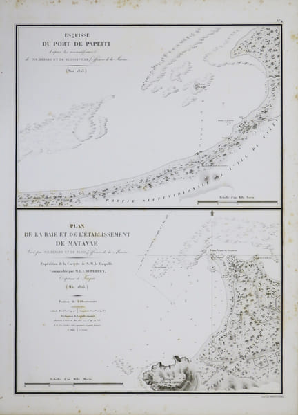 [POLYN&Eacute;SIE FRAN&Ccedil;AISE/TAHITI] Esquisse du port de Papeiti - Plan de la baie et de l'&eacute;tablissement de Matavae.. DUPERREY (Louis-Isidore).