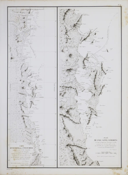 [BR&Eacute;SIL/&Icirc;LE de SANTA CATARINA] Carte d'une partie de la c&ocirc;te du Br&eacute;sil comprise entre le Rio Guaratuba et la Laguna de Gurupaba - Plan de l'&icirc;le Santa ...