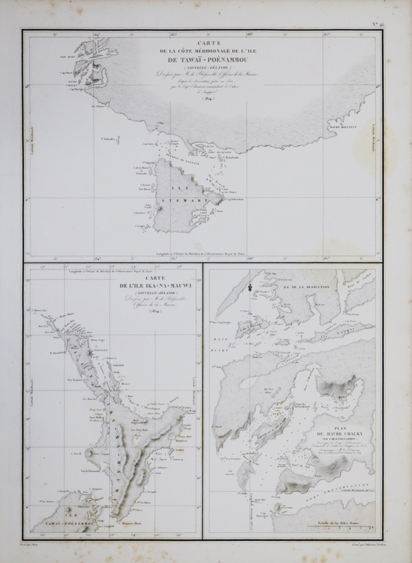 [NOUVELLE-ZÉLANDE] Carte de la côte méridionale de l'île de Tawaï-Poénammou (Nouvelle Zélande) - Carte de l'île Ika-Na-Mauwi (Nouvelle Zélande) - plan ...