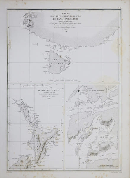 [NOUVELLE-Z&Eacute;LANDE] Carte de la c&ocirc;te m&eacute;ridionale de l'&icirc;le de Tawa&iuml;-Po&eacute;nammou (Nouvelle Z&eacute;lande) - Carte de l'&icirc;le Ika-Na-Mauwi (Nouvelle Z&eacute;lande) - plan ...