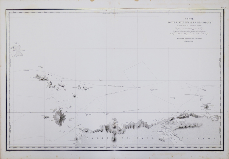 [PAPOUASIE OCCIDENTALE] Carte d'une partie des îles des Papous au nord-ouest de la Nouvelle-Guinée.. DUPERREY (Louis-Isidore).