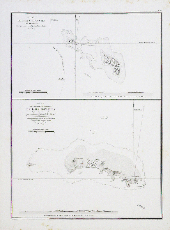 [FIDJI/TUVALU] Plan de l'île St. Augustin (de Maurelle) - Plan de la partie méridionale de l'île Rotouma.. DUPERREY (Louis-Isidore).