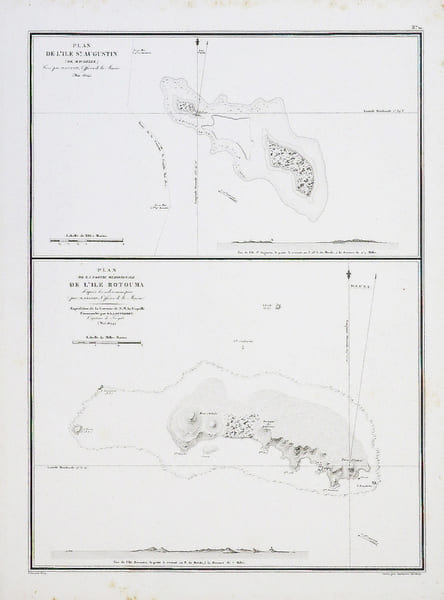 [FIDJI/TUVALU] Plan de l'&icirc;le St. Augustin (de Maurelle) - Plan de la partie m&eacute;ridionale de l'&icirc;le Rotouma.. DUPERREY (Louis-Isidore).