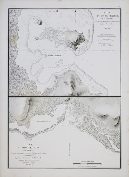 [MICRON&Eacute;SIE] Plan du havre Chabrol (&icirc;le Oualan) - Plan du port Lottin (&icirc;le Oualan).. DUPERREY (Louis-Isidore).
