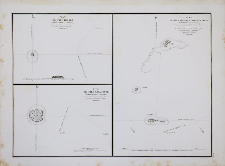[&Icirc;LES CAROLINES] Plan de l'&icirc;le Bigali (archipel des &Icirc;les Carolines) - Plan de l'&icirc;le Satahoual (archipel des &Icirc;les Carolines) - Plan des &icirc;les Tamatam, ...