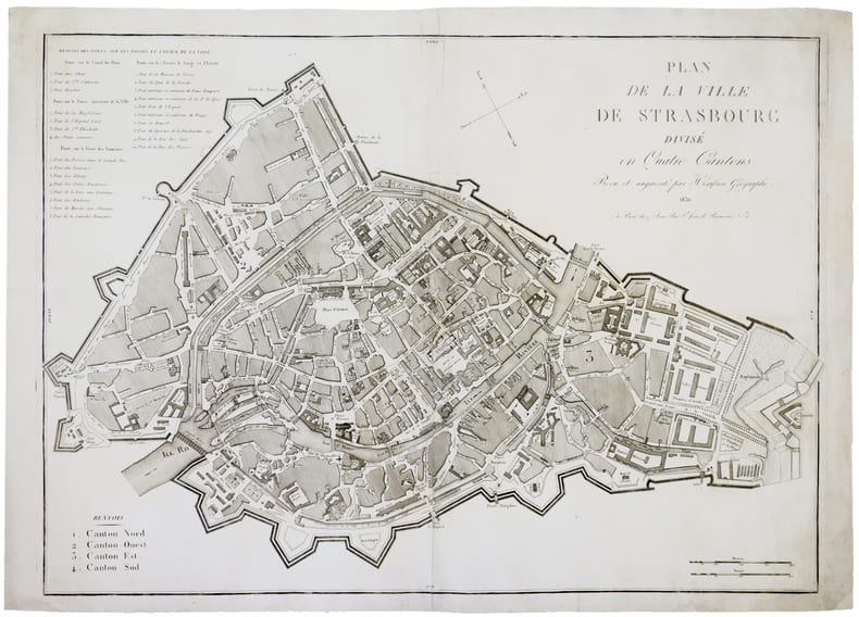 [STRASBOURG] Plan de la ville de Strasbourg divis&eacute; en quatre cantons.. HERISSON (Eustache).
