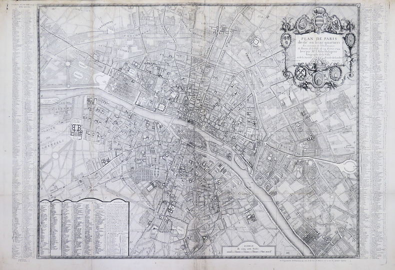Plan de Paris divisé en seize quartiers en exécution de l'Ordonnance du Bureau de la Ville du 24 février 1744.. DELAGRIVE (Jean, abbé).