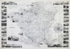 Carte routière et administrative de la France indiquant les routes de poste, royales et départementales, avec distances en kilomètres, les réseaux de ...