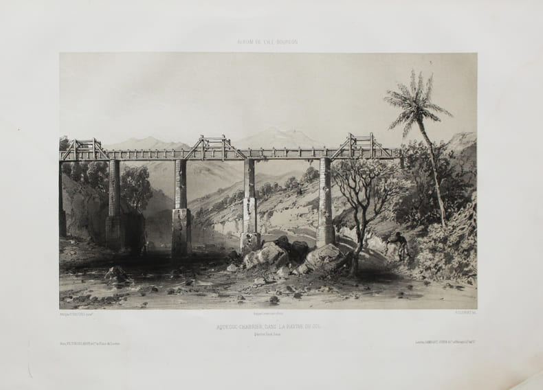 [R&Eacute;UNION] Album de l'&Icirc;le Bourbon. Aqueduc-Chabrier, dans la ravine du Gol. Quartier Saint Louis.. HASTREL (Adolphe d').