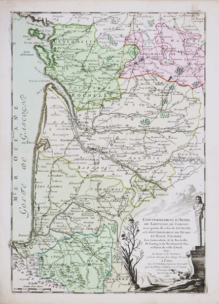Gouvernements d'Aunis, de Saintonge, de Limosin, avec partie de celui de Guyenne et le gouvernement de B&eacute;arn et Basse Navarre.. DESNOS ...