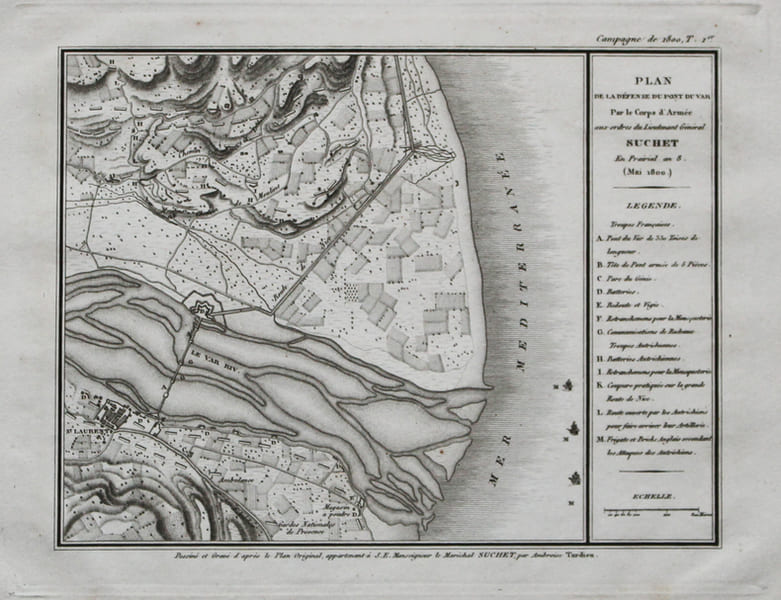 [SAINT-LAURENT-du-VAR] Plan de la d&eacute;fense du pont du Var par le Corps d'Arm&eacute;e aux ordres du lieutenant g&eacute;n&eacute;ral Suchet.. TARDIEU (Ambroise).