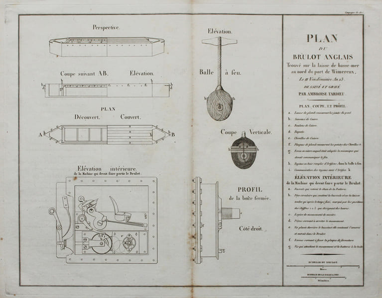 [MARINE] Plan du brulot anglais trouv&eacute; sur la laisse de basse-mer au nord du port de Wimereux, le II vend&eacute;miaire An 13.. TARDIEU (Ambroise).