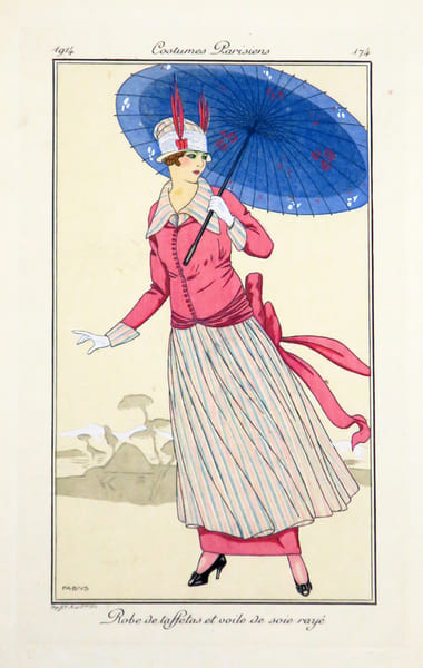 Robe de taffetas et voile de soie ray&eacute;.. COSTUMES PARISIENS & FABIUS.