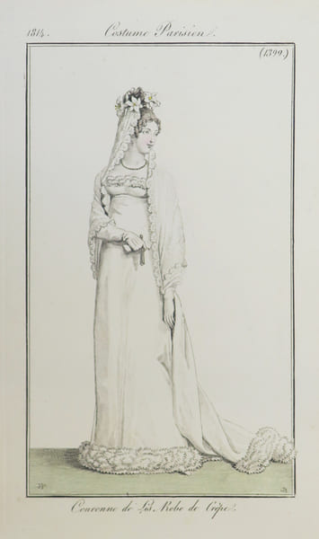 [PREMIER EMPIRE] Couronne de lis. Robe de cr&egrave;pe.. COSTUMES PARISIENS.