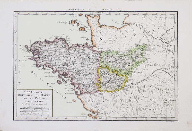 [BRETAGNE] Carte de la Bretagne, du Maine, avec le Perche, et de l'Anjou.. PHILIPPE de PRETOT (Etienne-André).