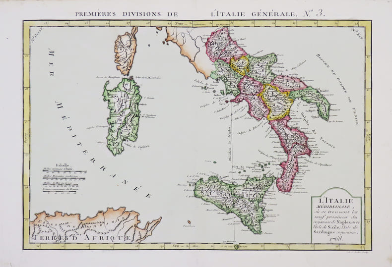 L'Italie m&eacute;ridionale, o&ugrave; se trouvent les neuf provinces du royaume de Naples, avec l'isle de Sicile, l'isle de Sardaigne royaume.. PHILIPPE de PRETOT ...