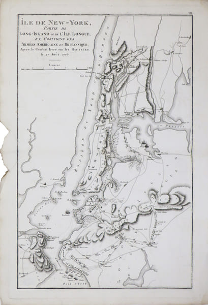 [GUERRE d'IND&Eacute;PENDANCE] &Icirc;le de New-York, partie de Long-Island ou de l'&Icirc;le Longue, et positions des arm&eacute;es am&eacute;ricaine et britannique, apr&egrave;s le combat ...