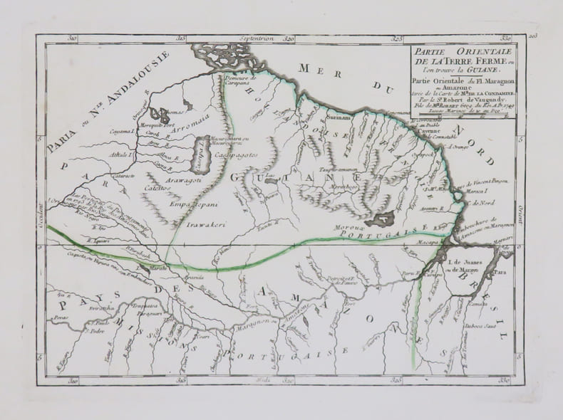  [GUYANE] Partie orientale de la Terre Ferme o&ugrave; l'on trouve la Guiane. Partie orientale du Fl. Maragnon ou Amazone.. ROBERT de VAUGONDY (Didier).