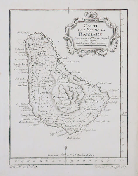  [BARBADE] Carte de l'isle de la Barbade.. BELLIN (Jacques-Nicolas).
