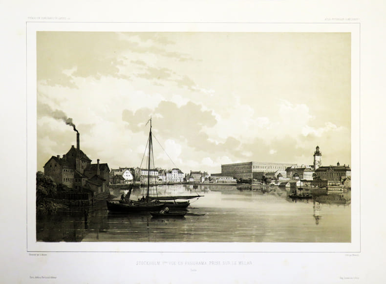  [STOCKHOLM] Stockholm. 1&egrave;re vue en panorama, prise sur le Melar.. GAIMARD (Joseph-Paul);MAYER (Auguste).
