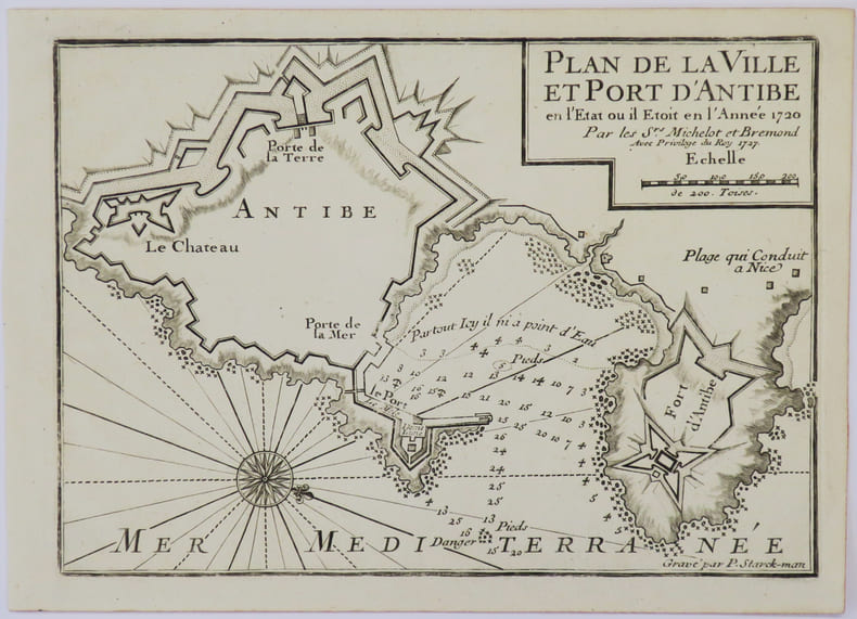  [ANTIBES] Plan de la ville et port d'Antibe en l'&eacute;tat o&ugrave; il &eacute;toit en l'ann&eacute;e 1720.. MICHELOT (Henri) & BREMOND (Laurent).