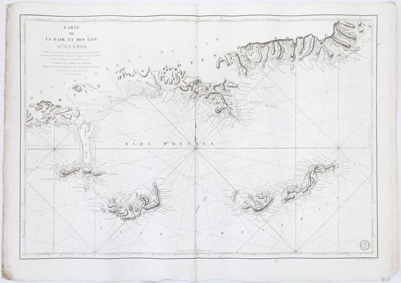  [C&Ocirc;TE d'AZUR/&Icirc;LES d'HY&Egrave;RES] Carte de la rade et des &icirc;les d'Hy&egrave;res.. D&Eacute;P&Ocirc;T de la MARINE.