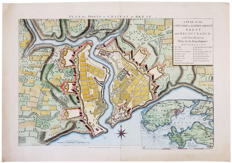  [BREST] Plan des ports et ch&acirc;teau de Brest. A plan of the city, port, & fortifications of Brest and Recouvrance, with their environs, taken by the ...