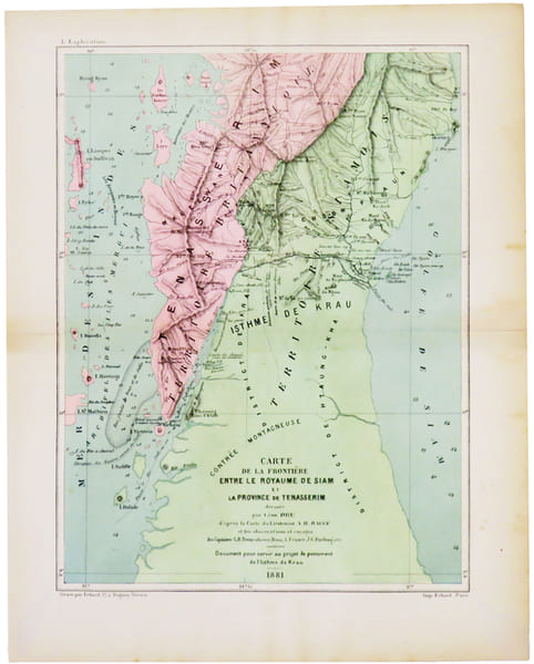  [THA&Iuml;LANDE/BIRMANIE] Carte de la fronti&egrave;re entre le royaume de Siam et la province de Tenasserim. . DRU (L&eacute;on).