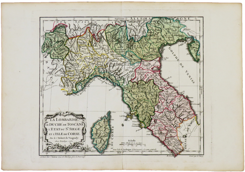  La Lombardie, le Duché de Toscane, l'État du St. Siège, et l'isle de Corse.. ROBERT de VAUGONDY (Didier).