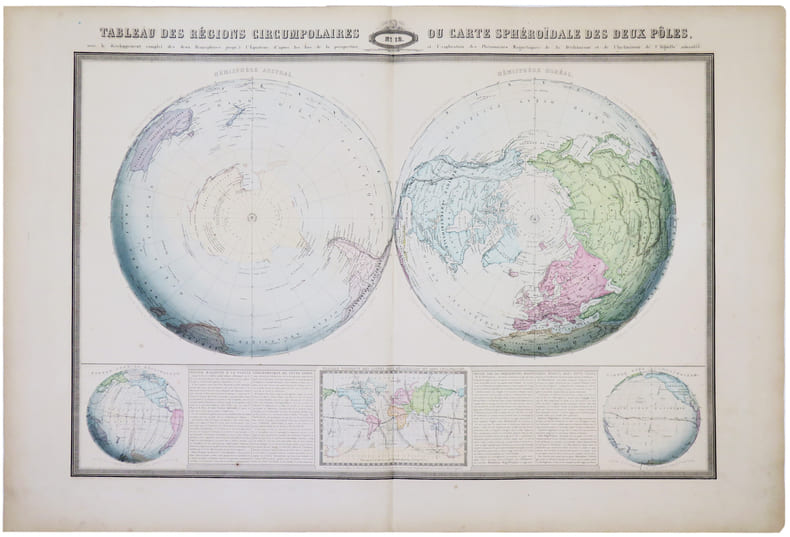 [P&Ocirc;LES] Tableau des r&eacute;gions circumpolaires ou carte sph&eacute;ro&iuml;dale des deux p&ocirc;les.. GARNIER (Fran&ccedil;ois Adrien).