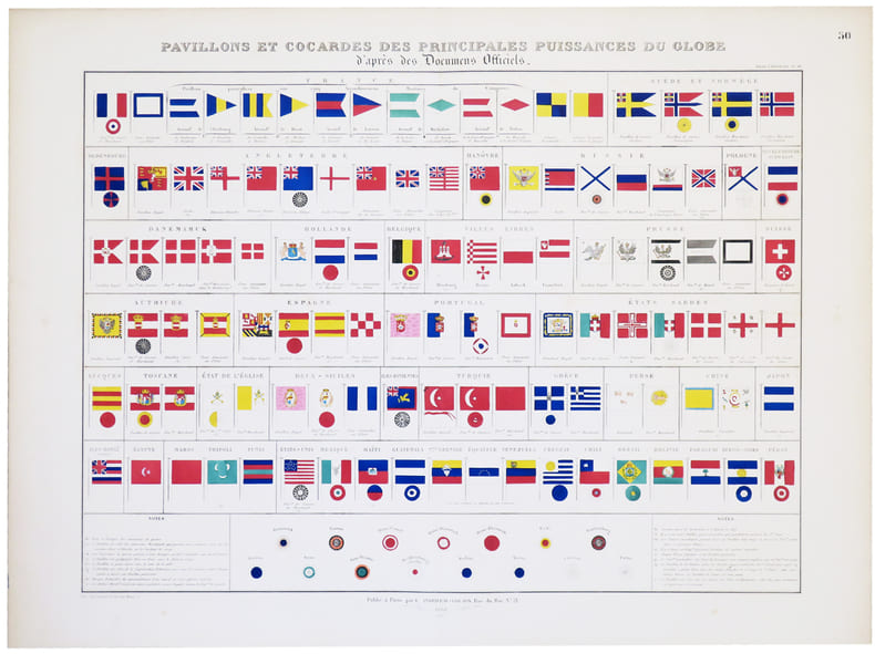  Pavillons et cocardes des principales puissances du globe d'apr&egrave;s des documens officiels.. ANDRIVEAU-GOUJON (Eug&egrave;ne).