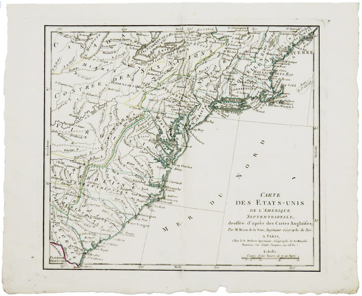  Carte des &Eacute;tats-Unis de l'Am&eacute;rique septentrionale, dress&eacute;e d'apr&egrave;s les cartes anglaises.. BRION de la TOUR (Louis).
