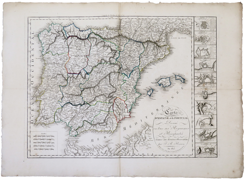  Carte d'Espagne et de Portugal divisée en tous ses royaumes et principautés.. POIRSON (Jean-Baptiste).