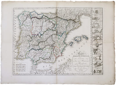 Carte d'Espagne et de Portugal divisée en tous ses royaumes et principautés.