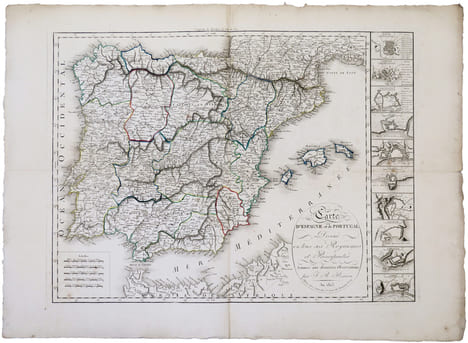 Carte d'Espagne et de Portugal divisée en tous ses royaumes et principautés.. POIRSON (Jean-Baptiste).