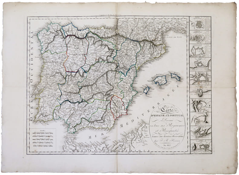  Carte d'Espagne et de Portugal divis&eacute;e en tous ses royaumes et principaut&eacute;s.. POIRSON (Jean-Baptiste).