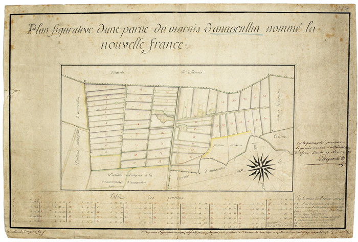 Plan figurative d’une partie du marais d’Annœullin nommé la Nouvelle France.. COTTIGNIES (Alexandre J.). MANUSCRIT.
