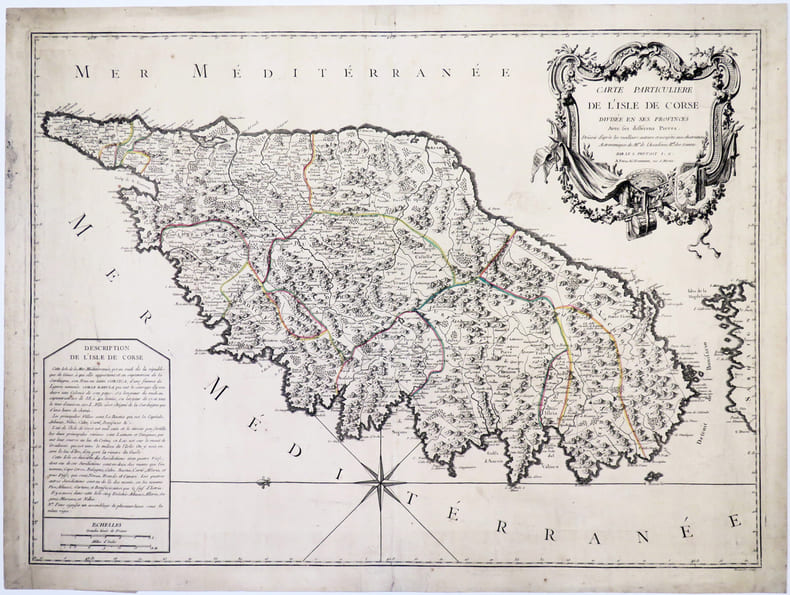  [CORSE] Carte particuli&egrave;re de l'isle de Corse divis&eacute;e en ses provinces avec ses diff&eacute;rens pieves.. PRUVOST.