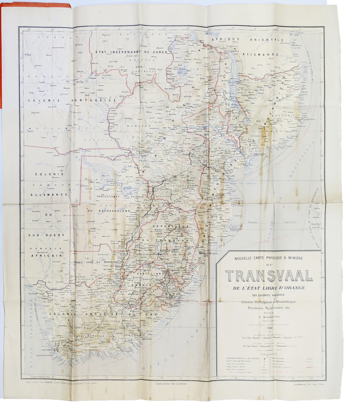  [TRANSVAAL] Nouvelle carte physique & minière du Transvaal, de l'état libre d'Orange, des colonies anglaises, colonie portugaise de Mozambique, ...
